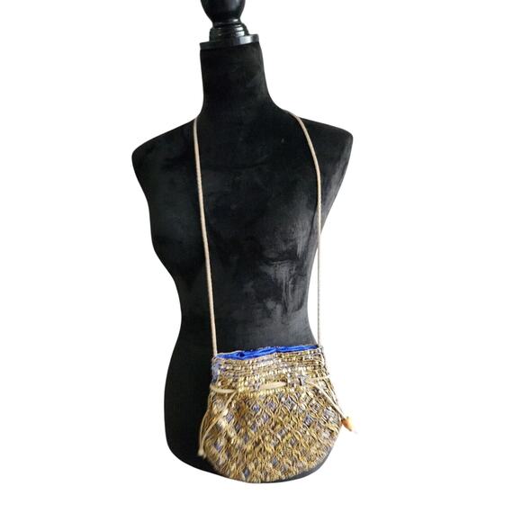 Potli Bag Purple Gold Drawstring Pouch Indian Bridal Party Embroidery Sequin - Picture 1 of 7